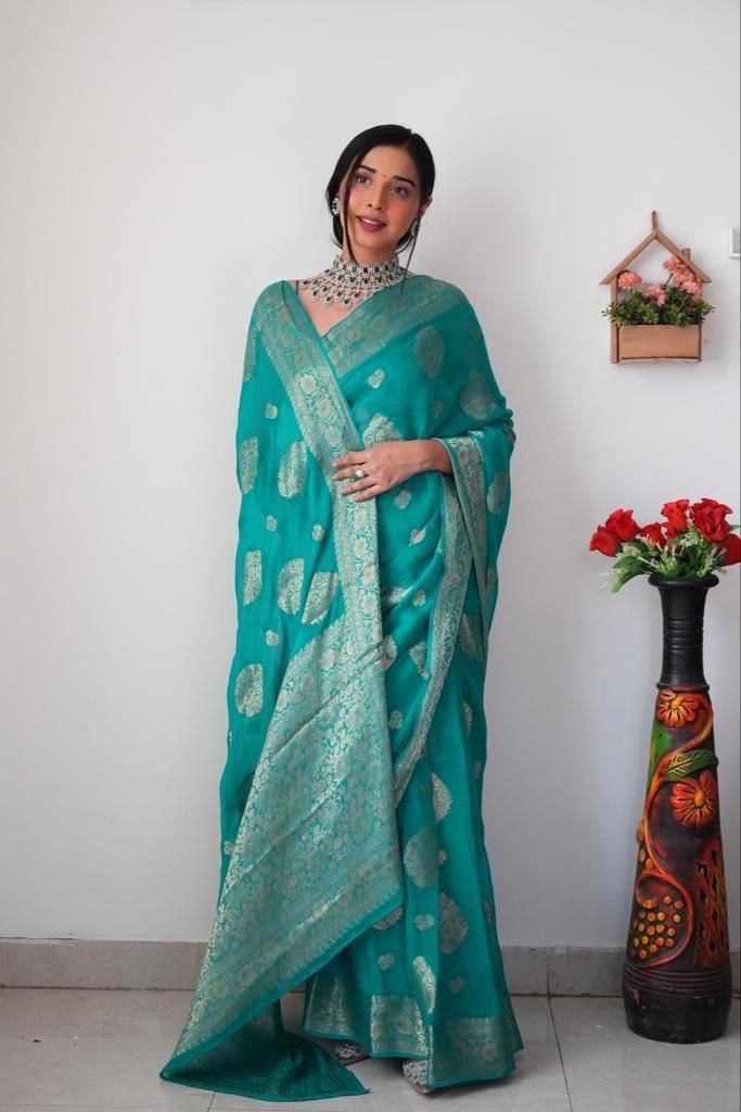 Ready To Wear Dark Sea Green Soft Silk Saree - Sareelystore