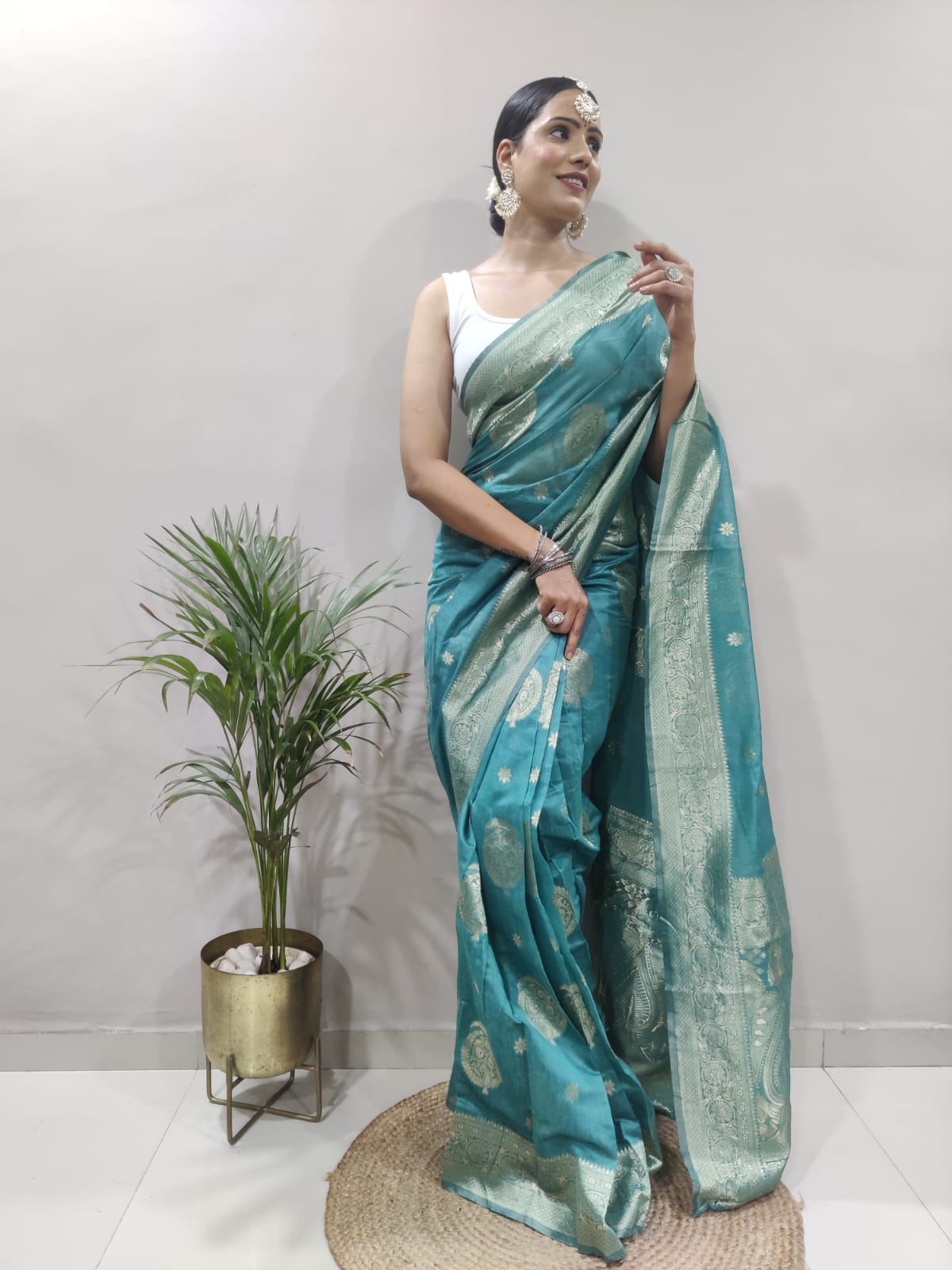 Appealing 1-Minute Ready To Wear Sea Green Soft Silk Saree