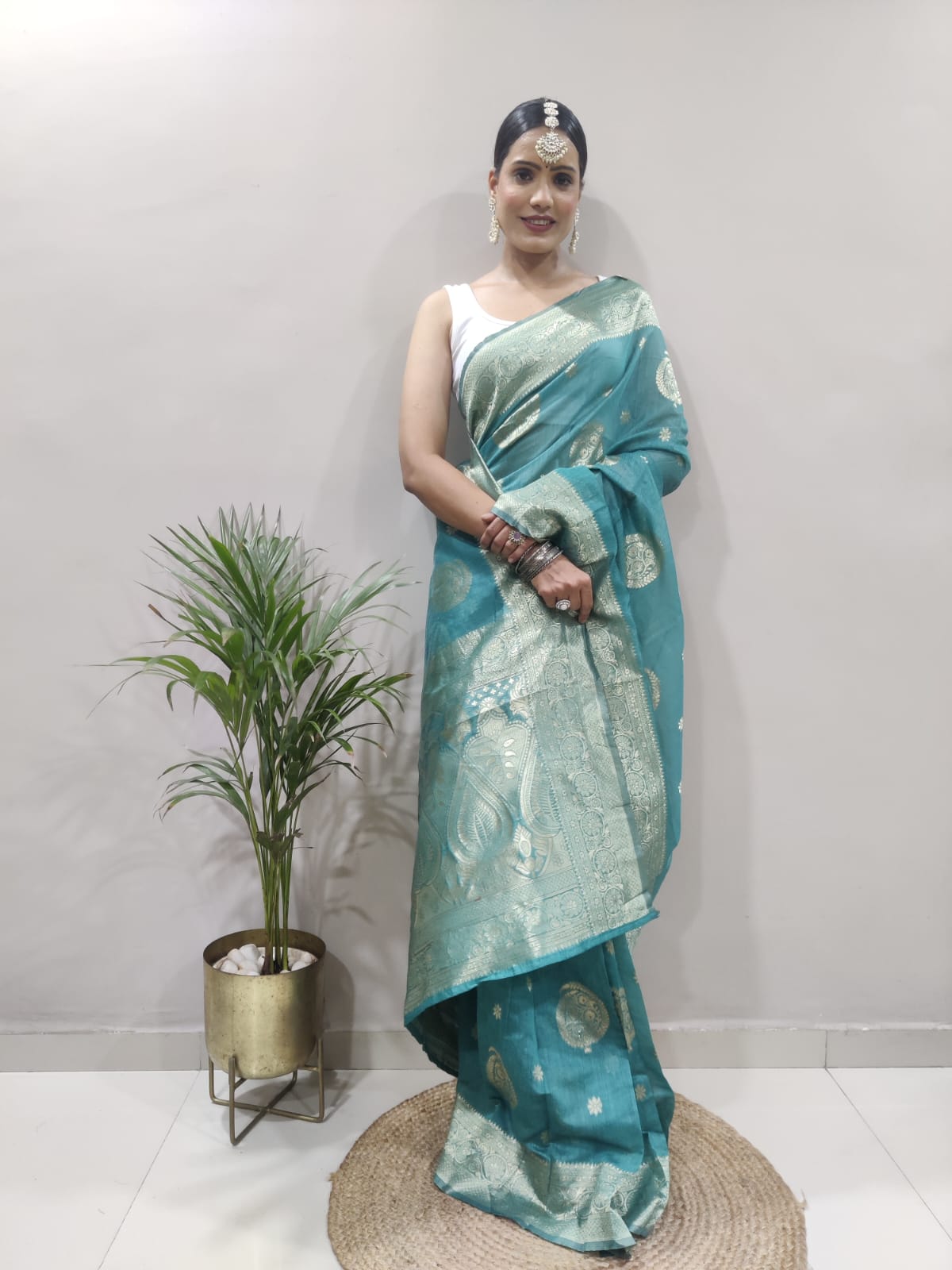 Appealing 1-Minute Ready To Wear Sea Green Soft Silk Saree