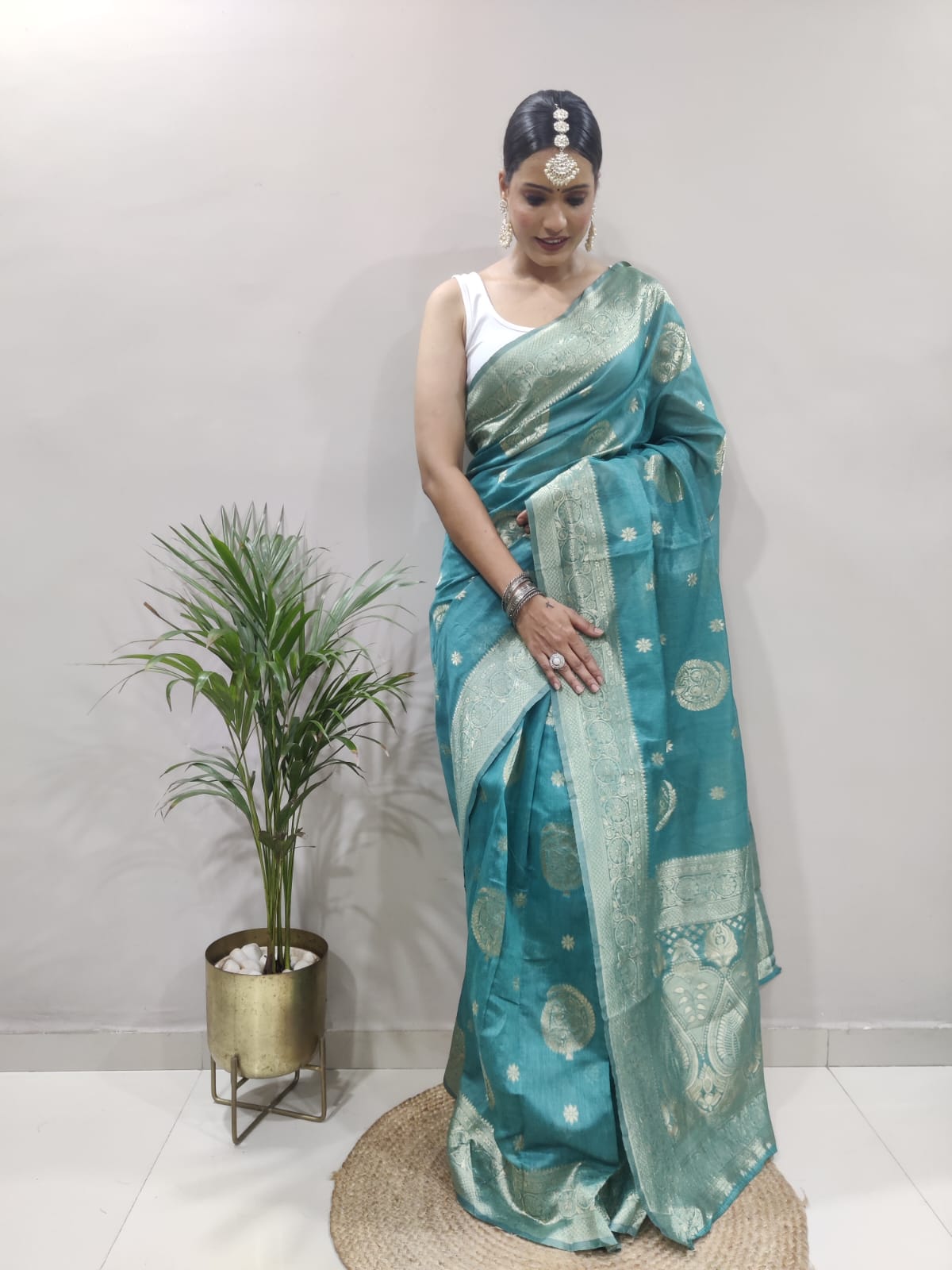 Appealing 1-Minute Ready To Wear Sea Green Soft Silk Saree