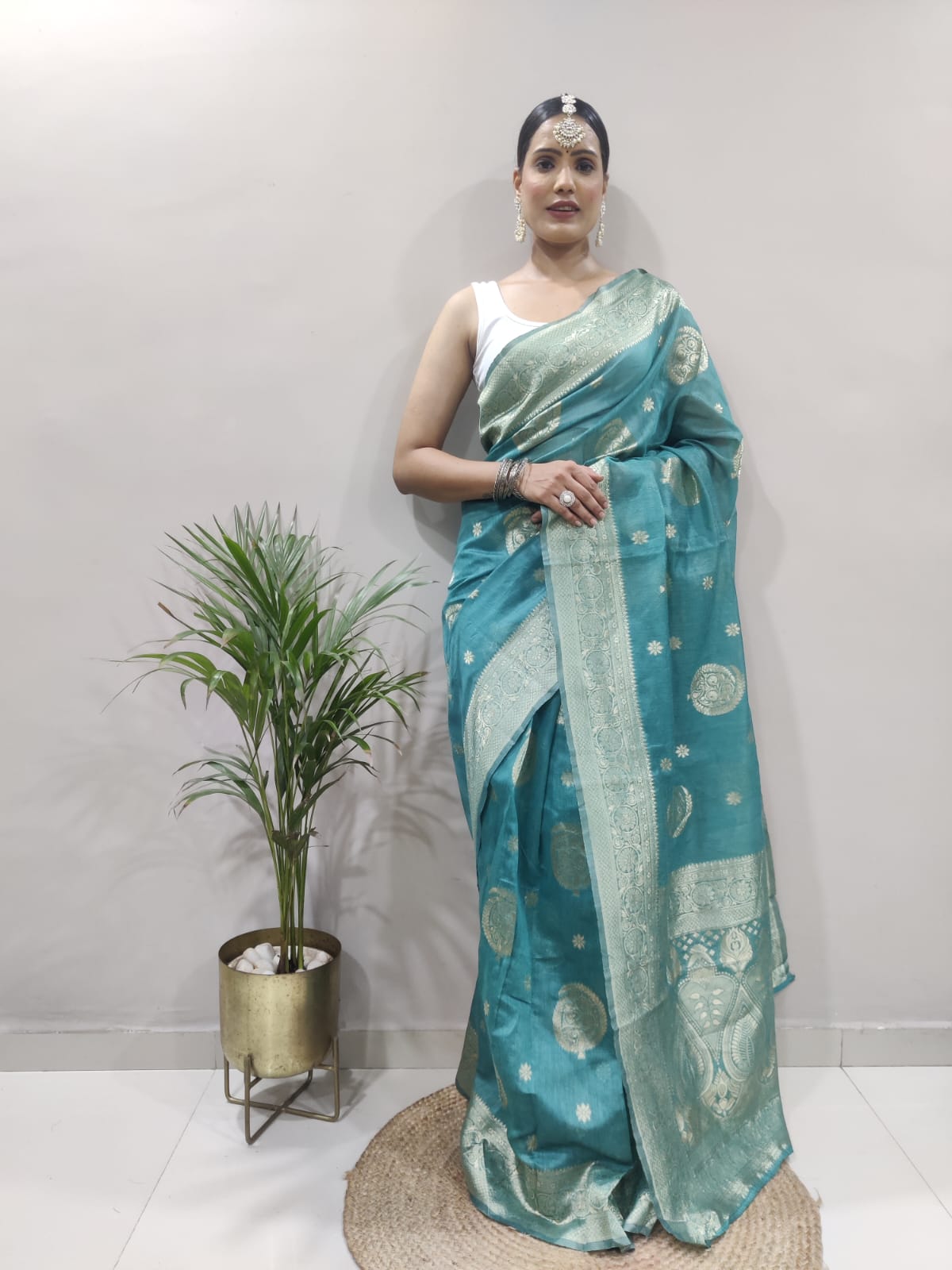 Appealing 1-Minute Ready To Wear Sea Green Soft Silk Saree