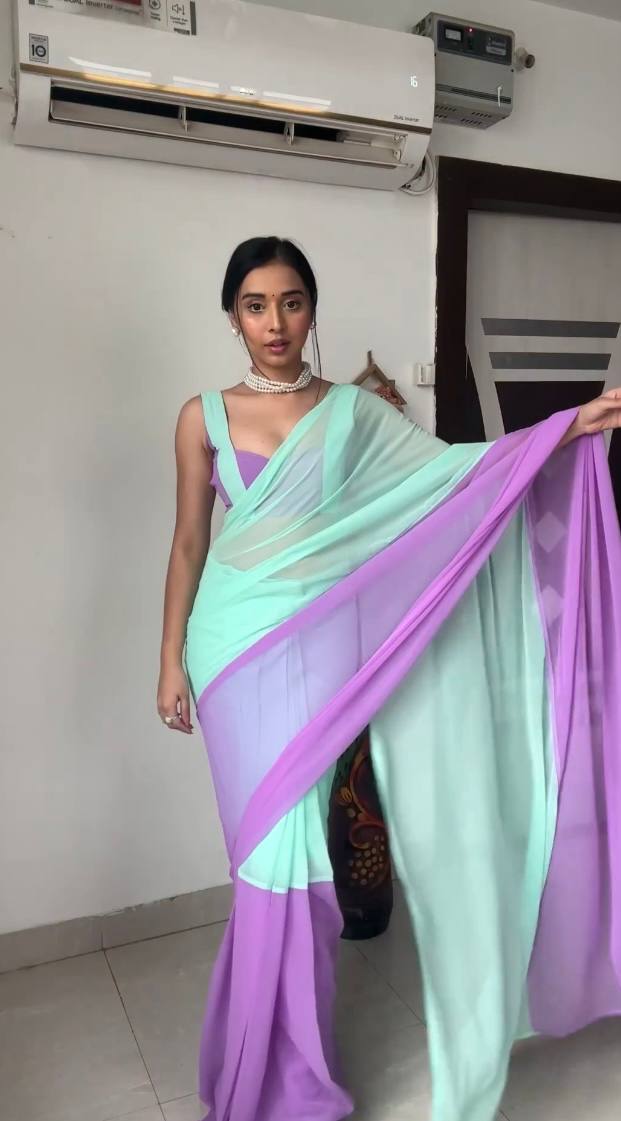 Sky & Purple Ready To Wear Georgette Saree