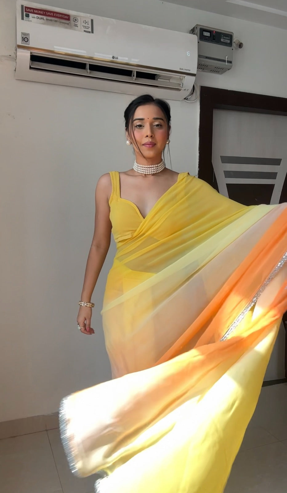 Gracious 1-Minute Ready To Wear Yellow Georgette Saree