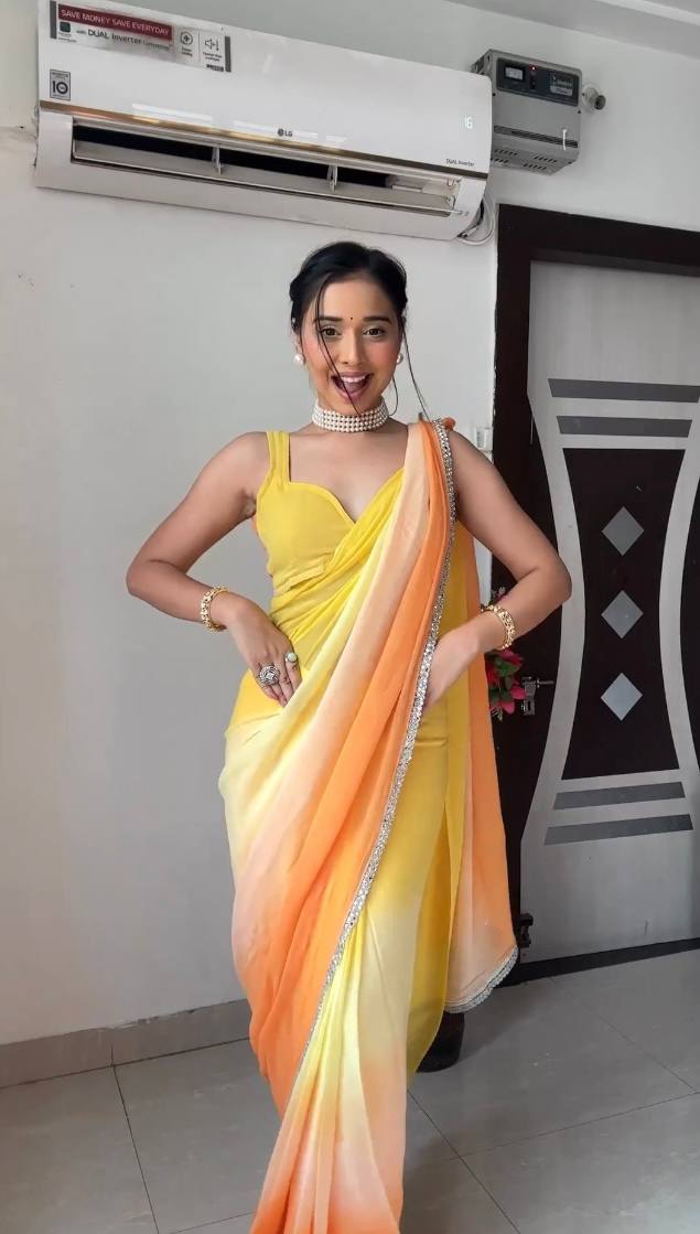 Gracious 1-Minute Ready To Wear Yellow Georgette Saree