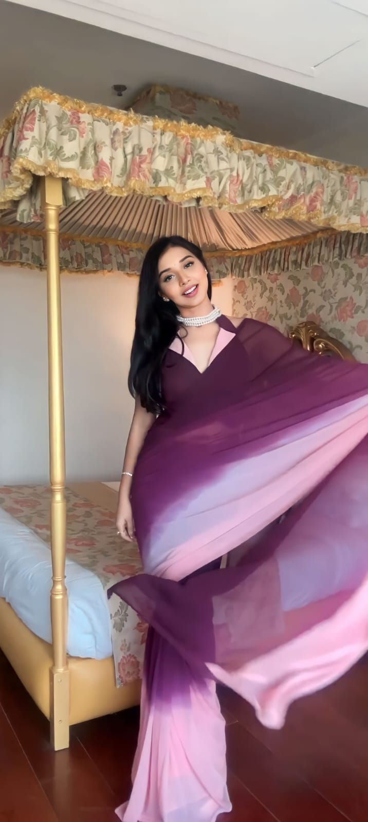 1-Minute Ready To Wear Purple Multicolour Georgette Saree