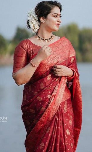 Admirable Red Soft Silk Saree With Relaxing Blouse Piece