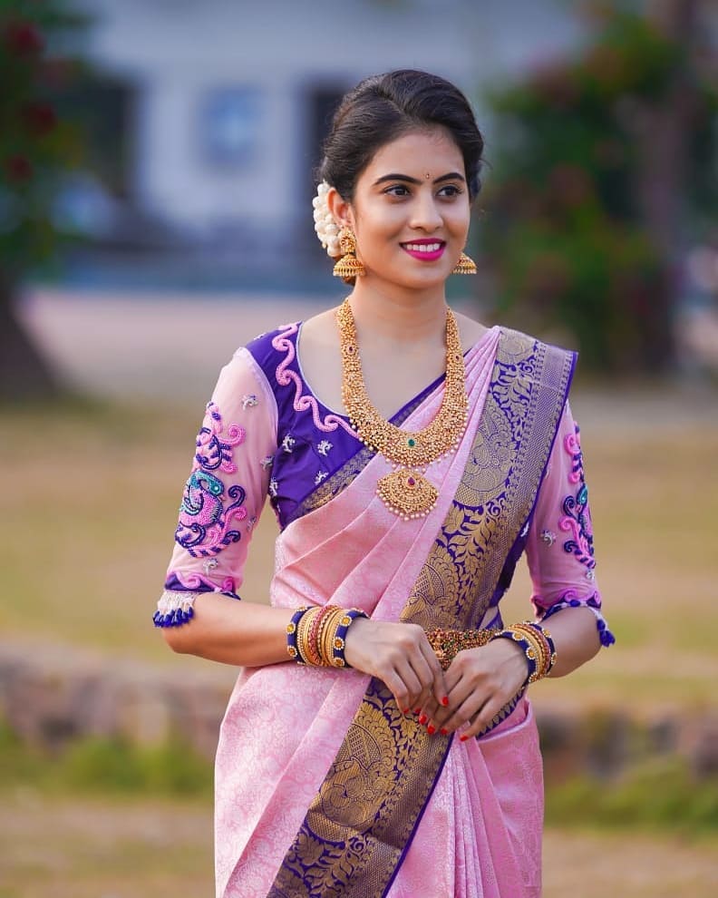 Impressive Pink Soft Silk Saree With Famous Blouse Piece