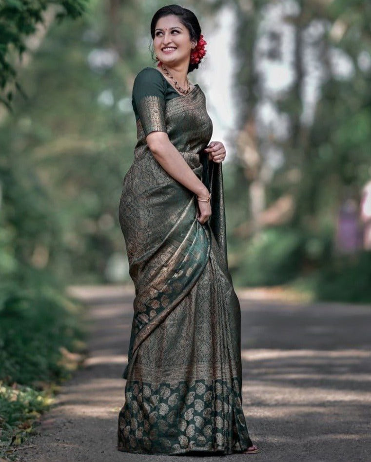 Ravishing Green Soft Silk Saree With Uplifting Blouse Piece - Sareelystore