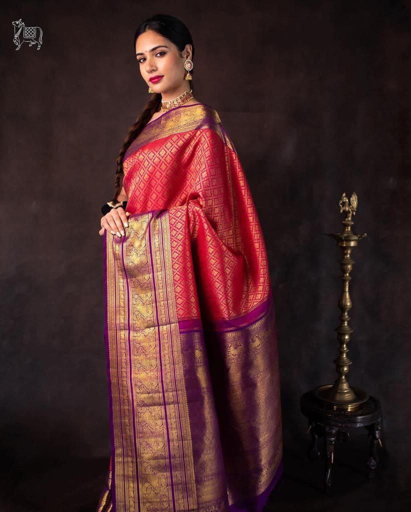 Exquisite Dark Pink Soft Silk Saree With Lovely Blouse Piece