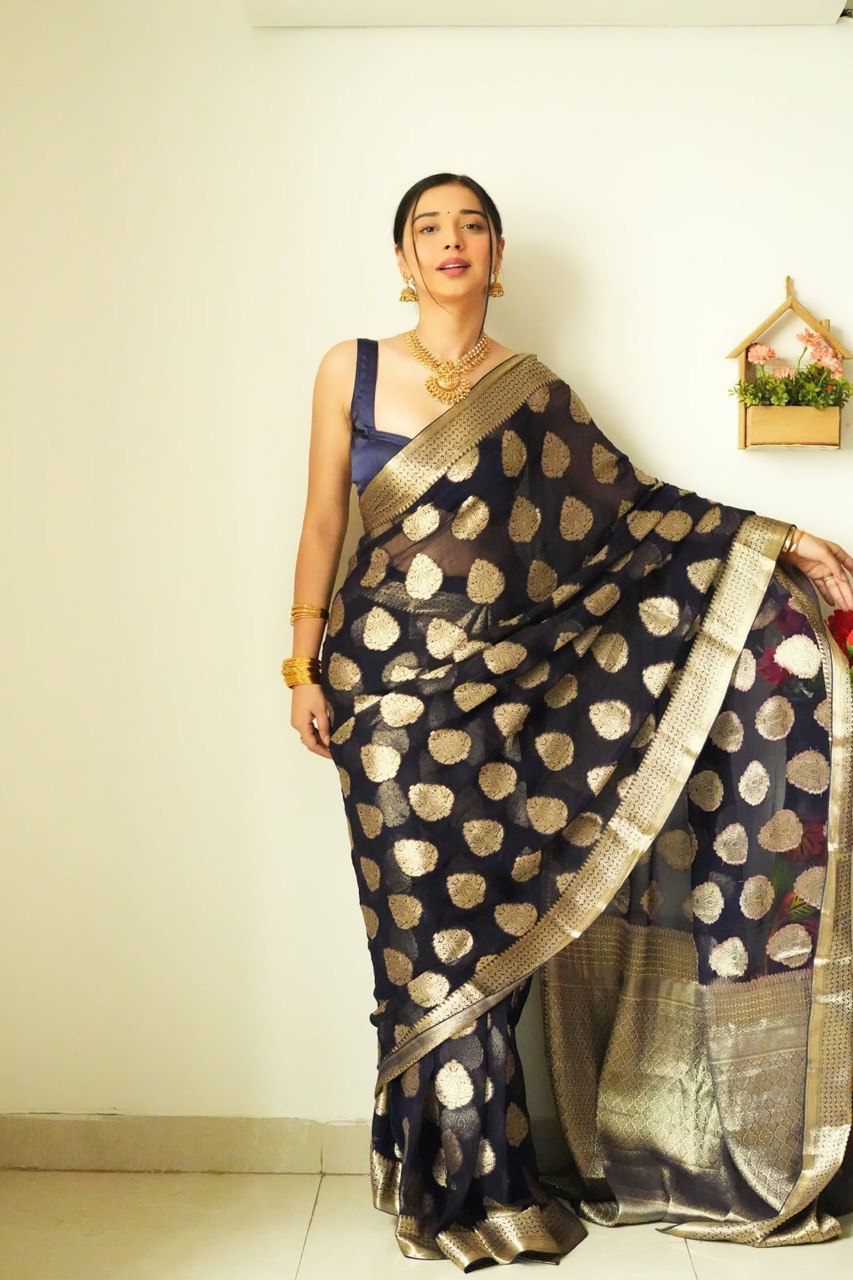 Appealing 1-Minute Ready To Wear Black Soft Silk Saree