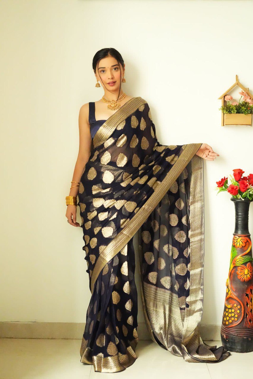 Appealing 1-Minute Ready To Wear Black Soft Silk Saree