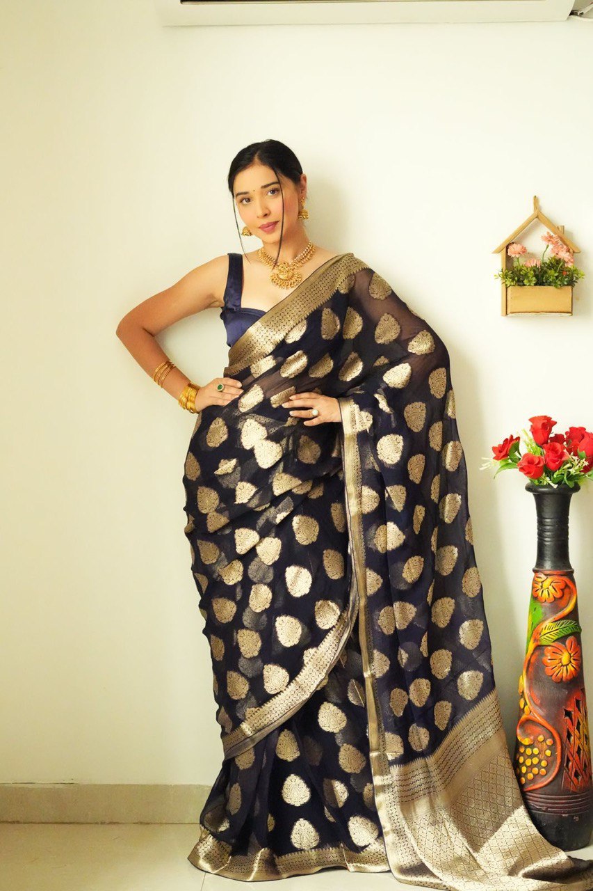 Appealing 1-Minute Ready To Wear Black Soft Silk Saree