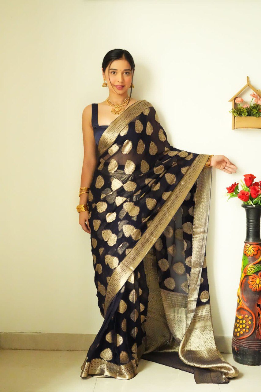 Appealing 1-Minute Ready To Wear Black Soft Silk Saree