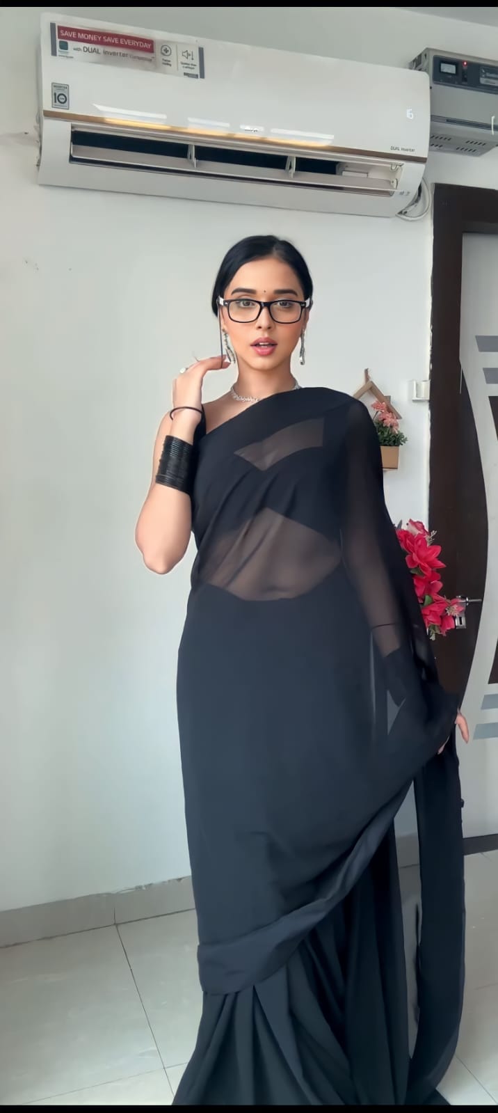 Fascinating 1-Minute Ready To Wear Black Georgette Saree