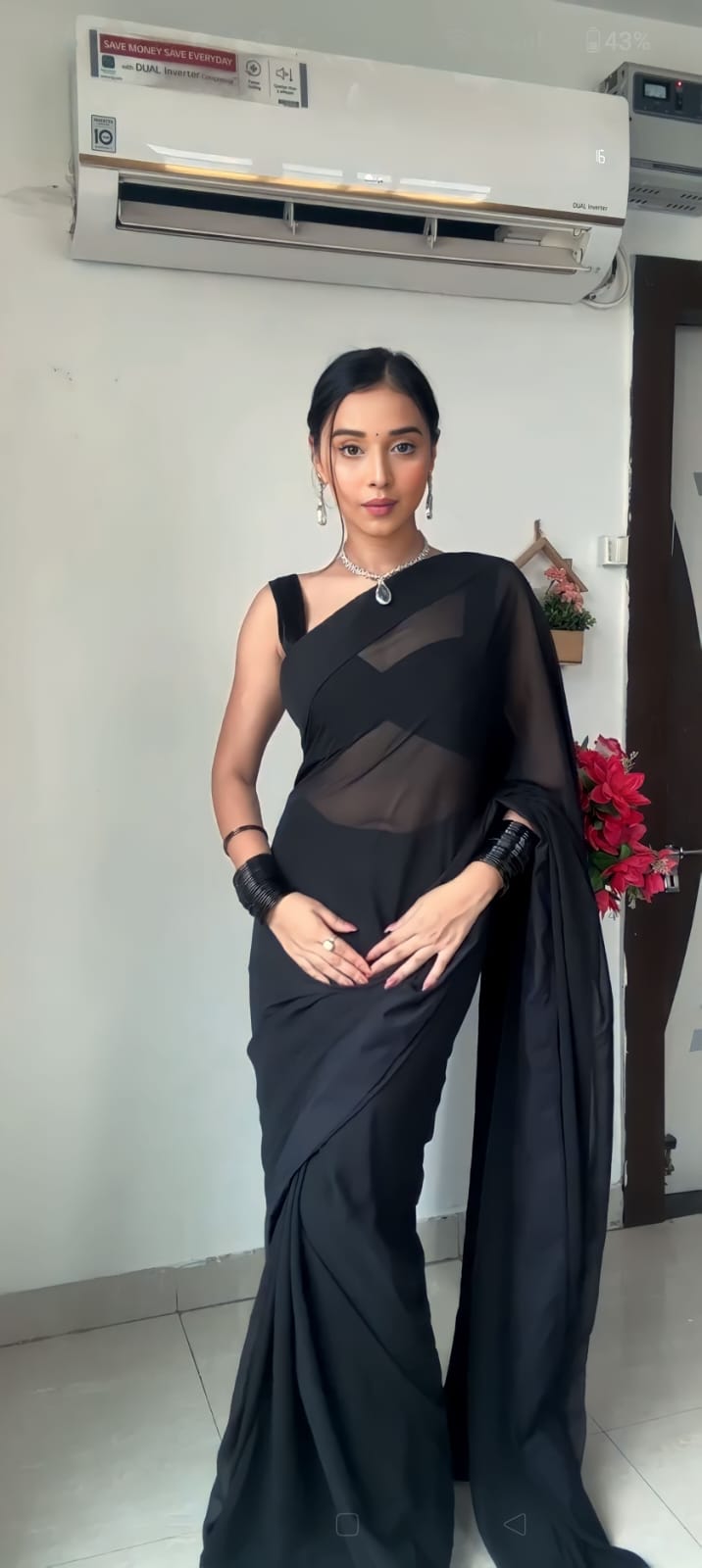 Fascinating 1-Minute Ready To Wear Black Georgette Saree