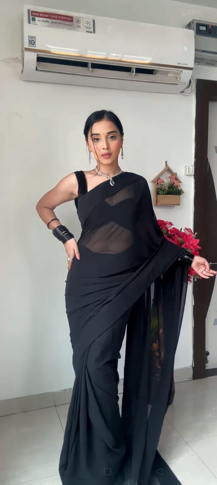 Fascinating 1-Minute Ready To Wear Black Georgette Saree