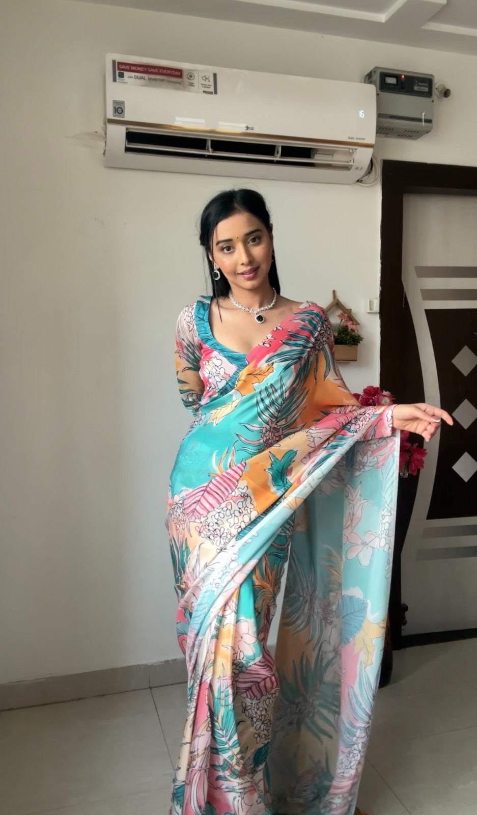 1-Minute Ready To Wear Digital Printed Multicolor Georgette Saree