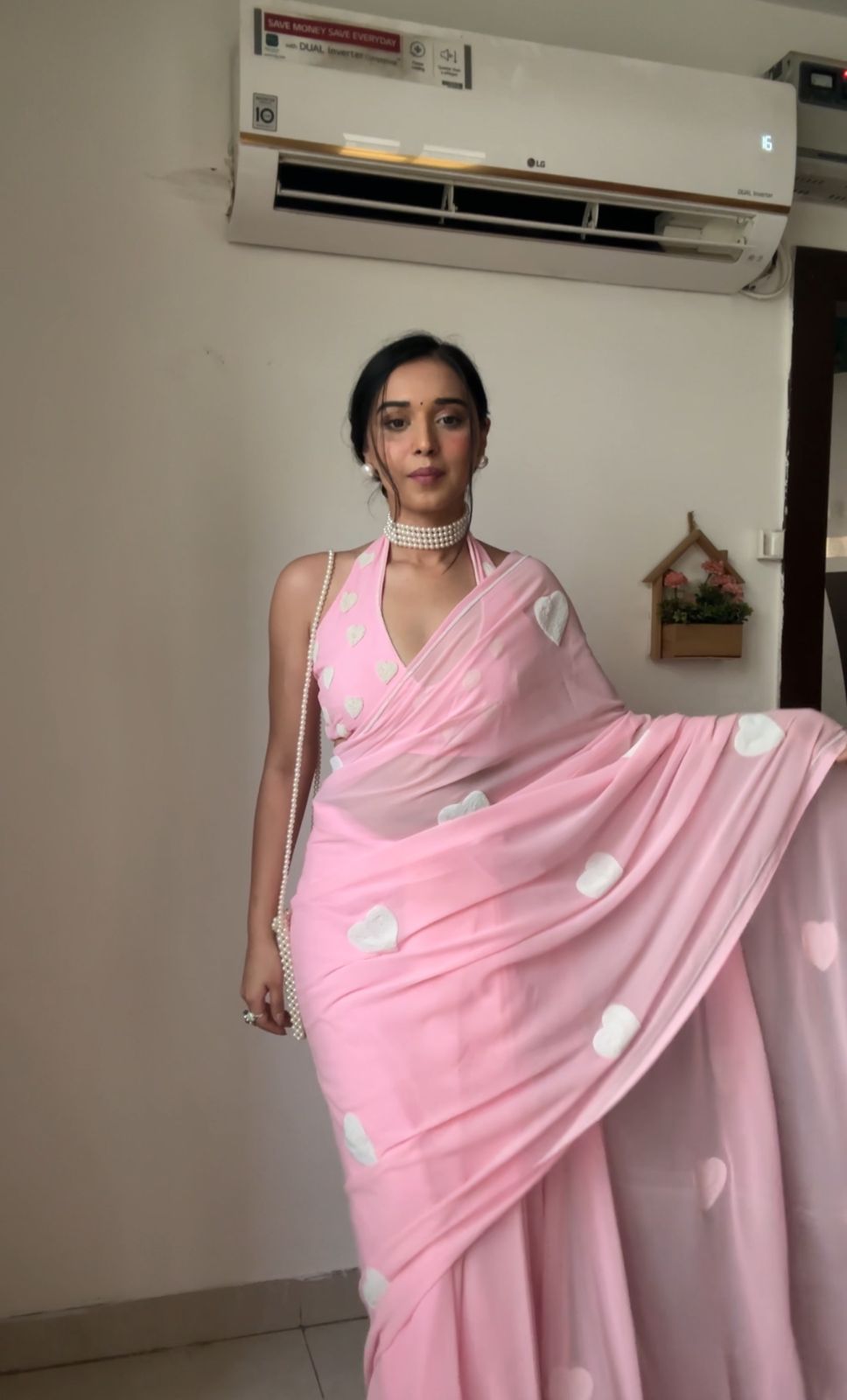 Fascinating 1-Minute Ready To Wear Pink Georgette Saree