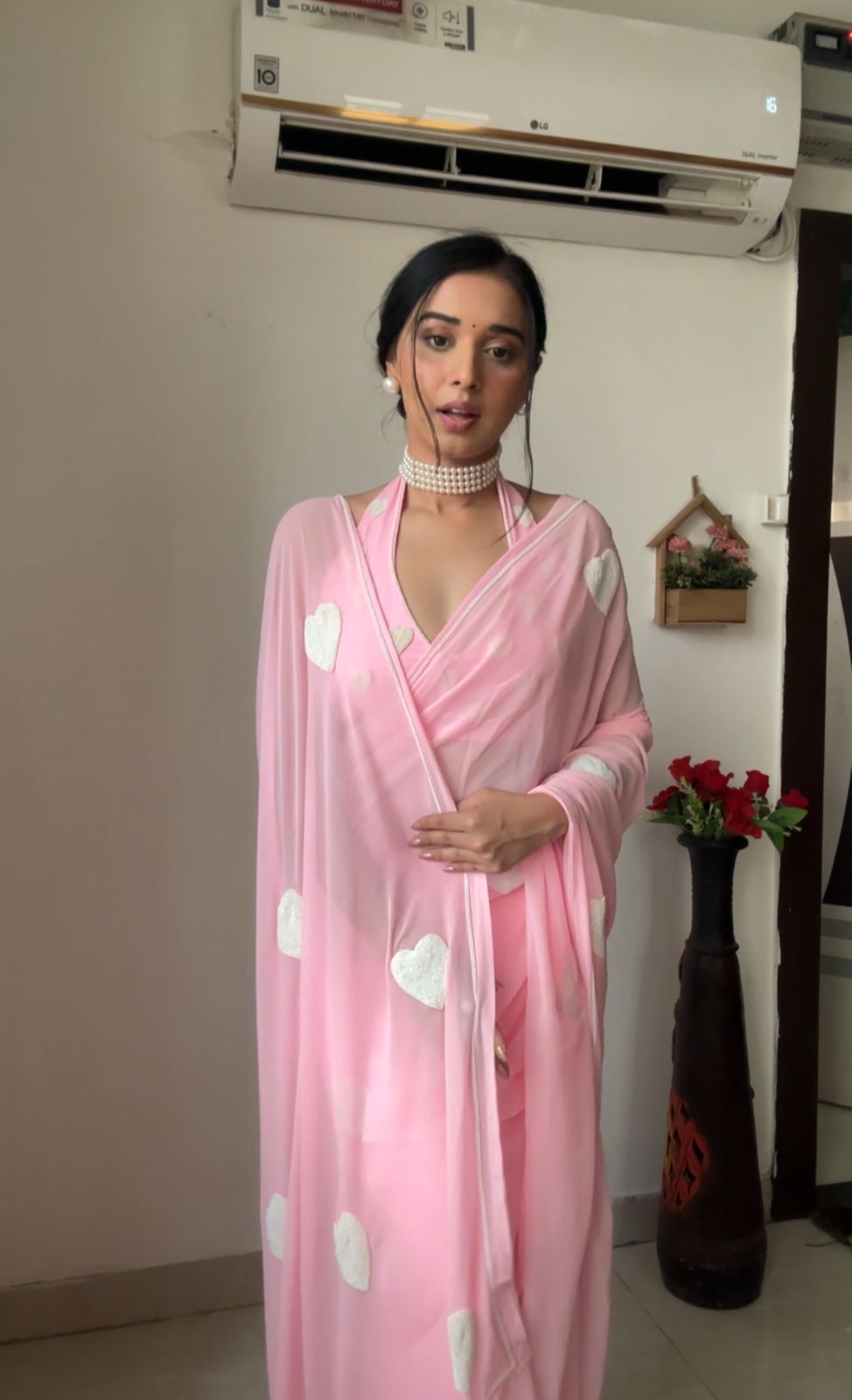 Fascinating 1-Minute Ready To Wear Pink Georgette Saree