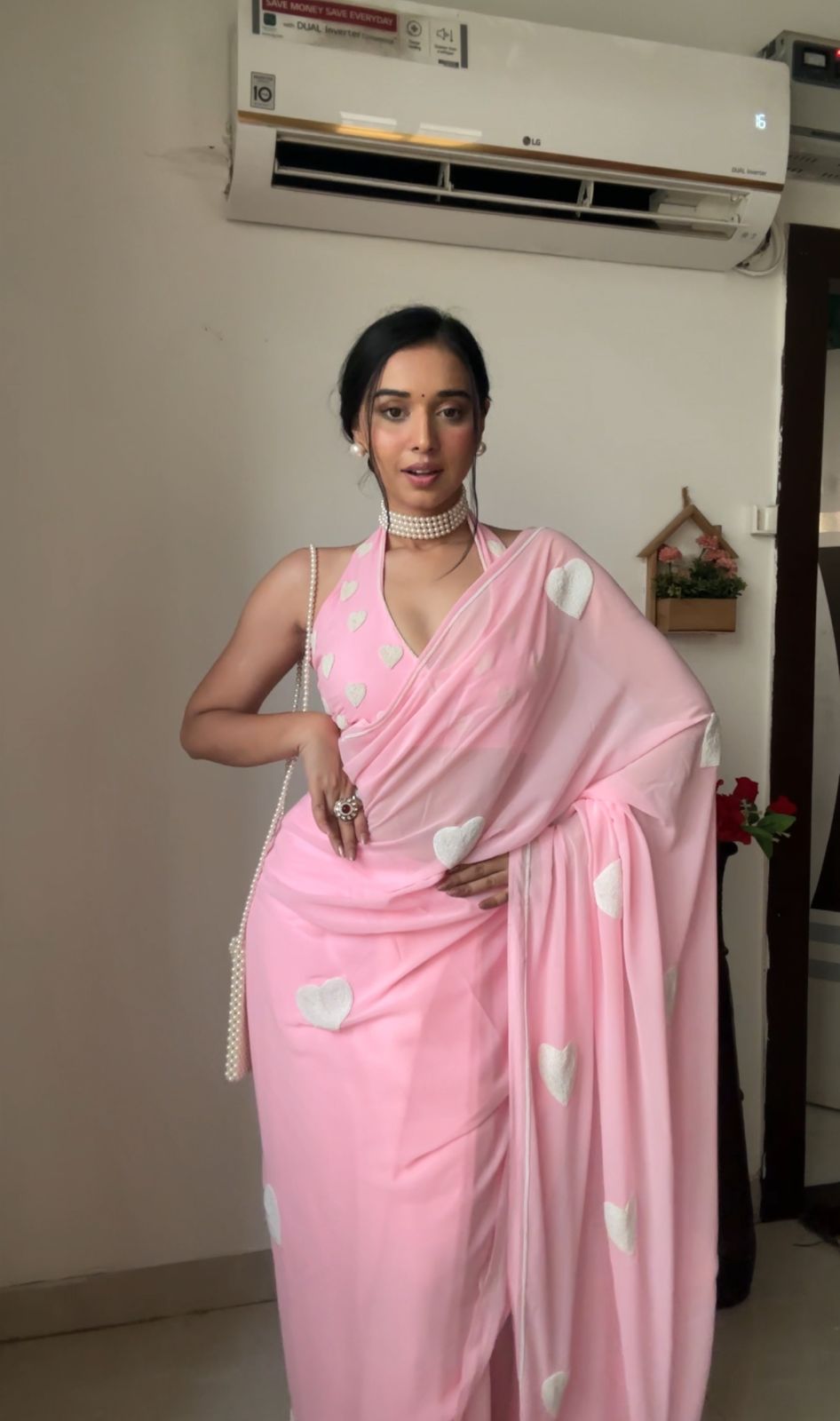 Fascinating 1-Minute Ready To Wear Pink Georgette Saree