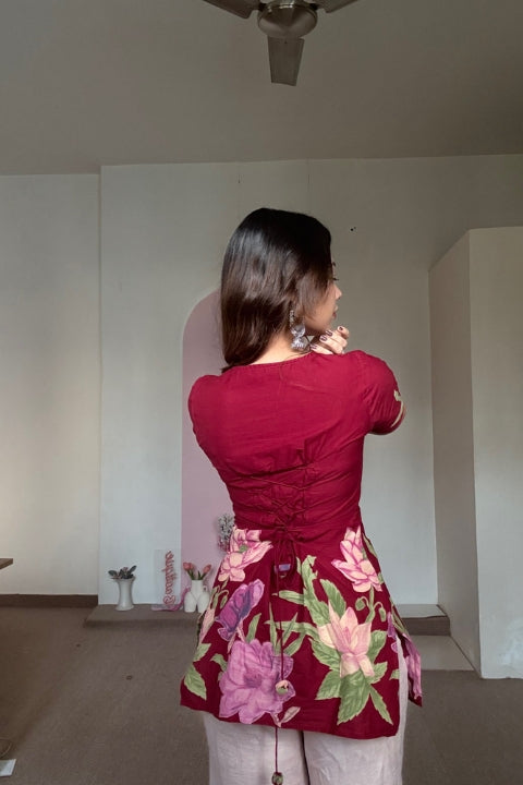 Laila Maroon Lotus Blossom Tunic Set