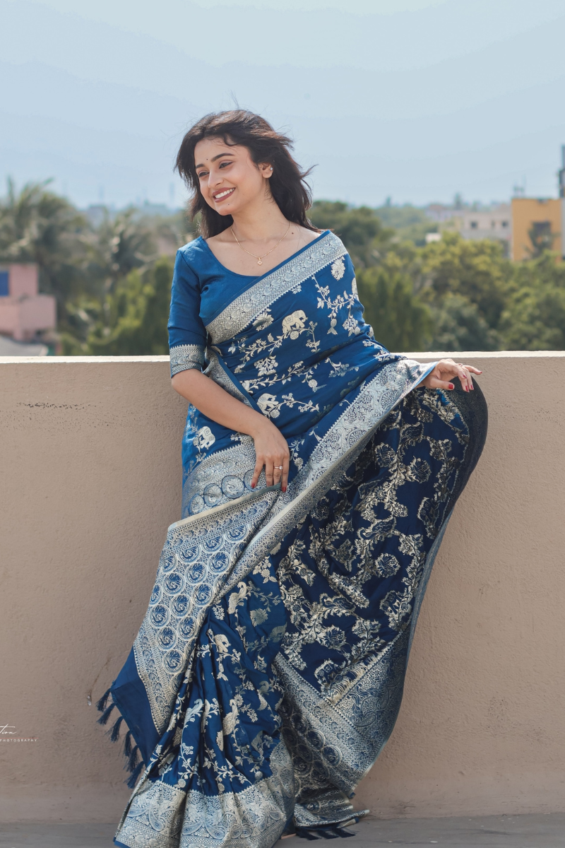 Chic Dolla Silk Cotton Saree with Unique Floral & Minakari Print Detailing