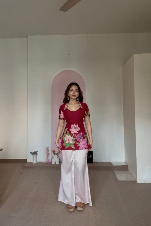 Laila Maroon Lotus Blossom Tunic Set