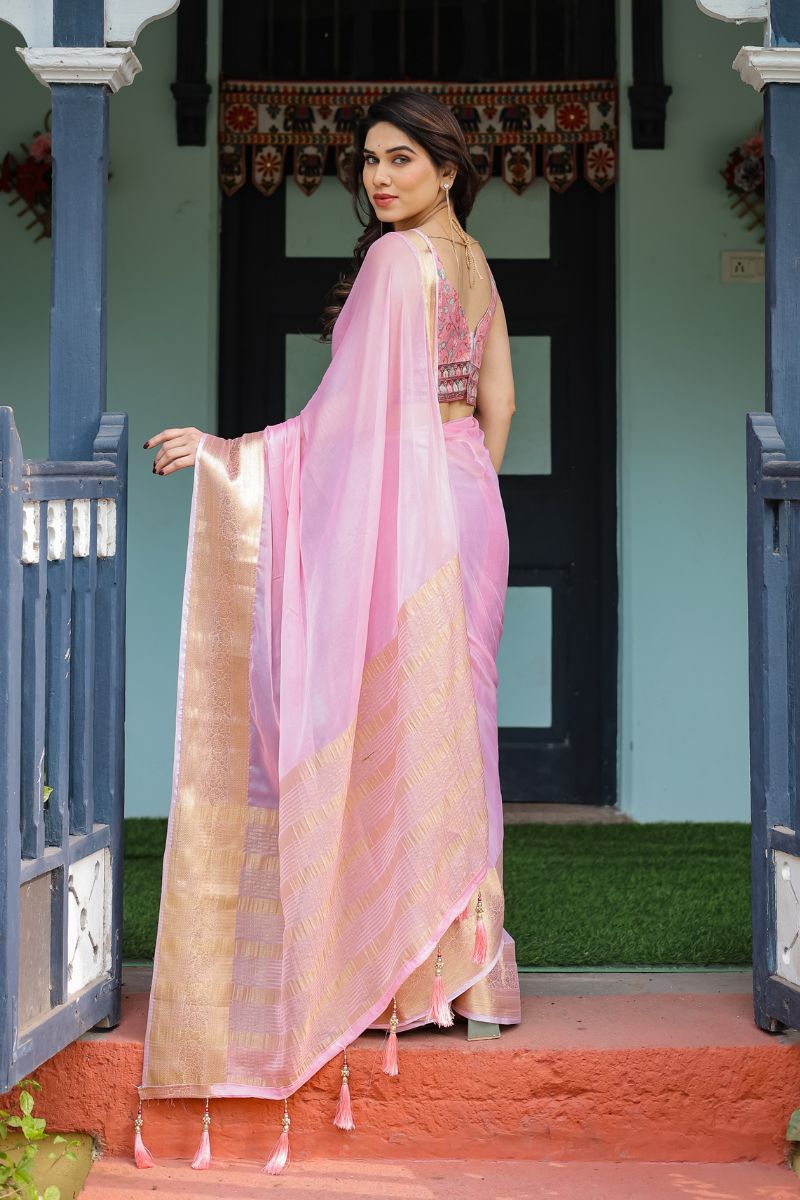 Adorable Soft Chiffon Floral Saree in Baby Pink