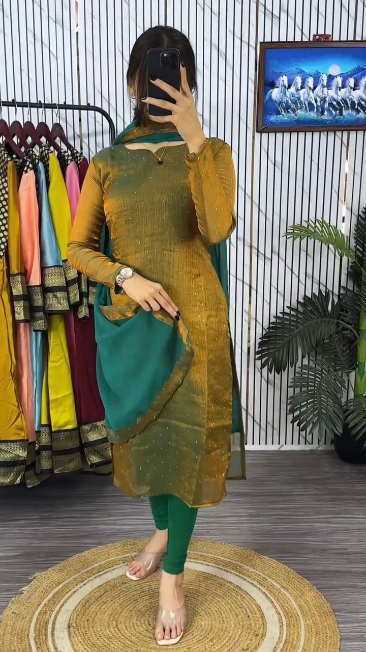 Lustrous Chinon Silk Suit Set