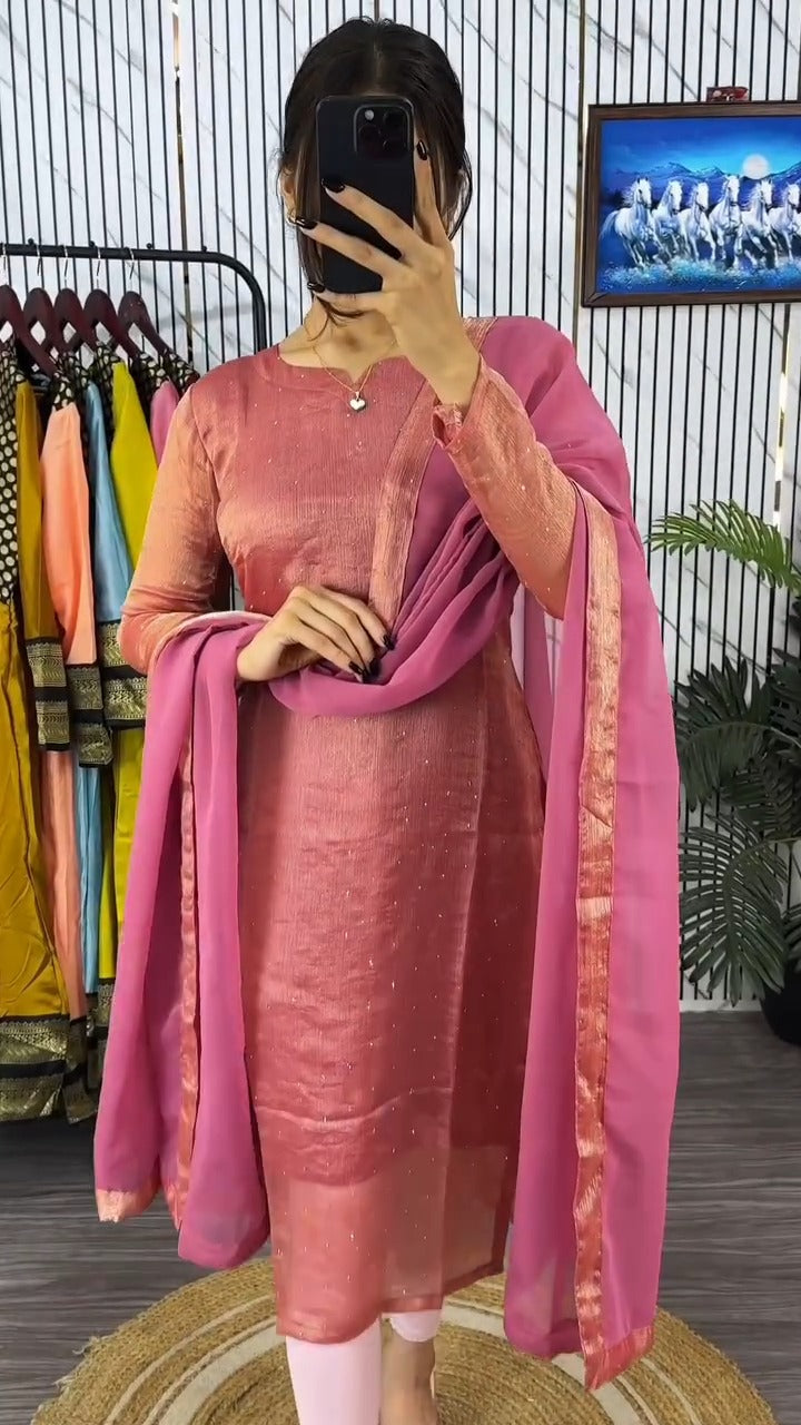 Lustrous Chinon Silk Suit Set