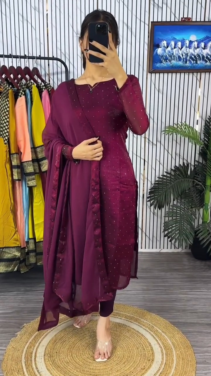 Lustrous Chinon Silk Suit Set