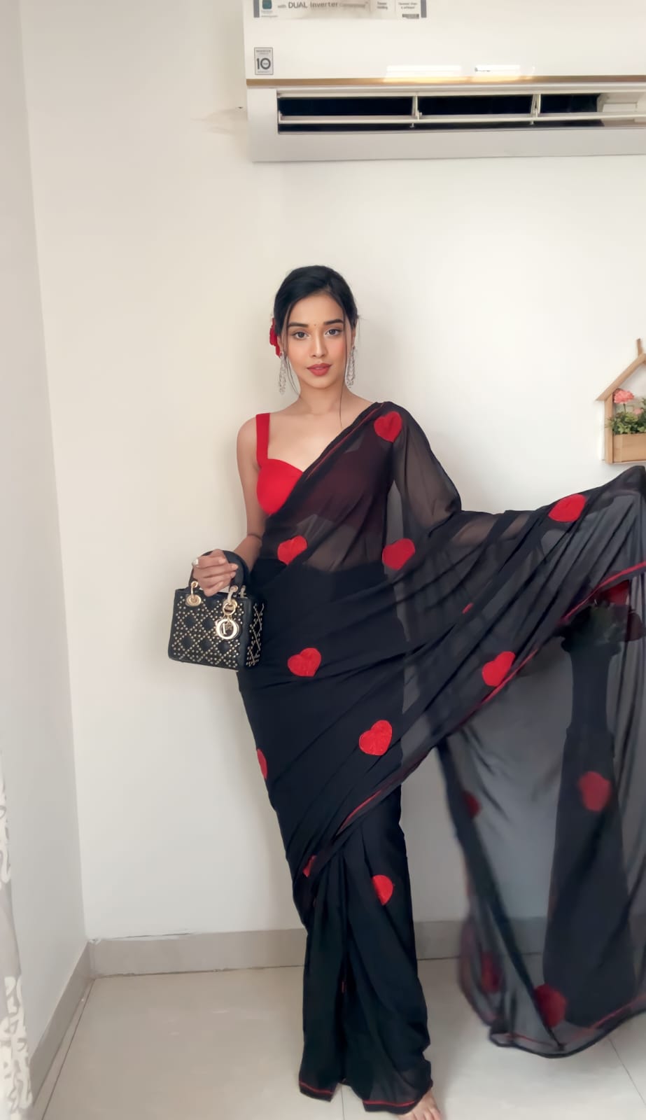 Appealing 1-Minute Ready To Wear Black Georgette Saree