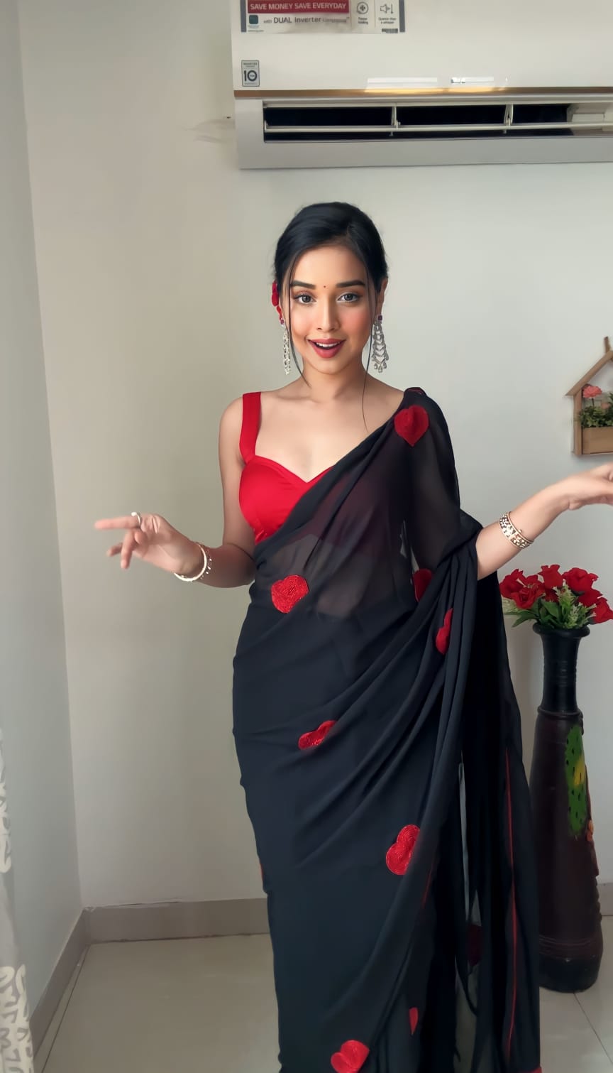 Appealing 1-Minute Ready To Wear Black Georgette Saree