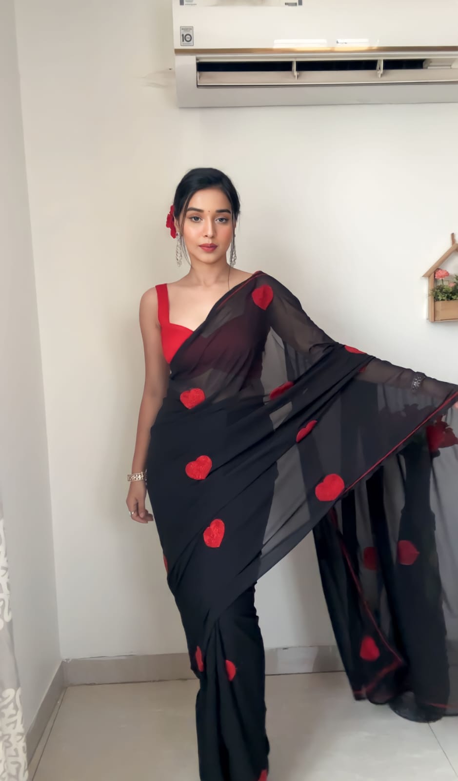 Appealing 1-Minute Ready To Wear Black Georgette Saree