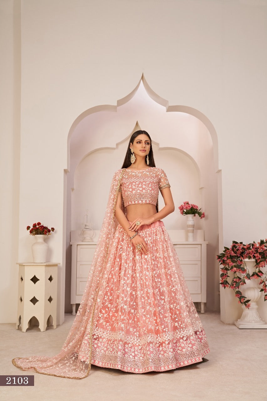 Sareely LightPink Thread Net Festive Wear Lehenga Choli