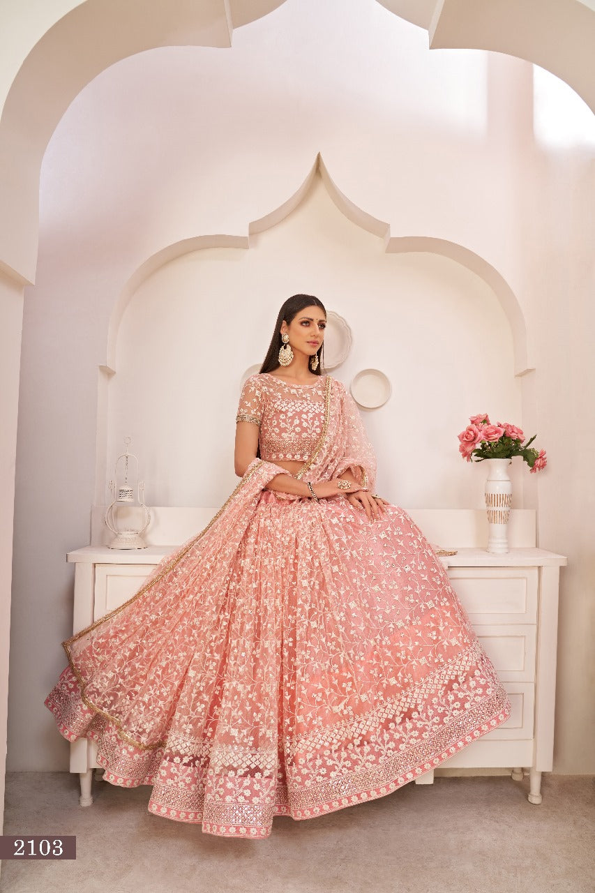 Sareely LightPink Thread Net Festive Wear Lehenga Choli