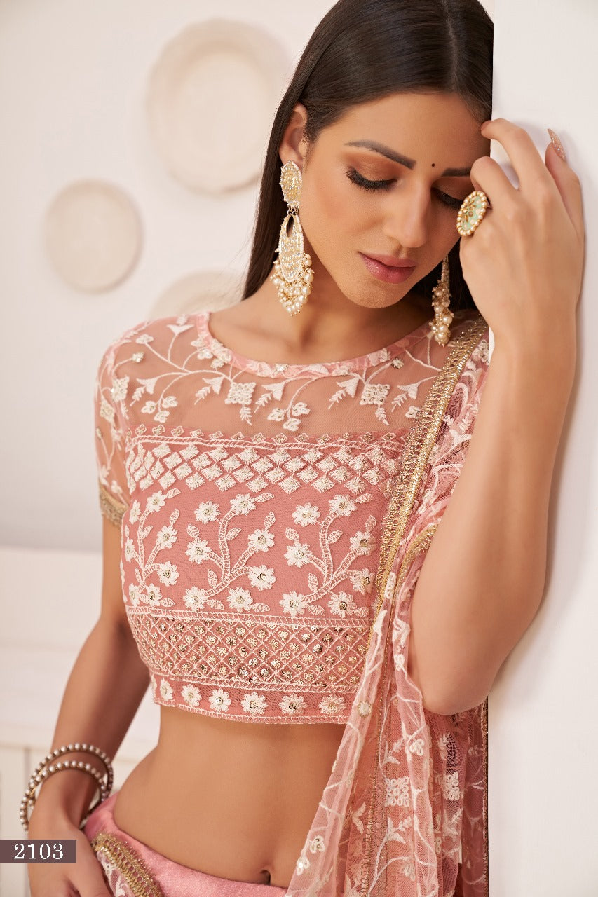 Sareely LightPink Thread Net Festive Wear Lehenga Choli