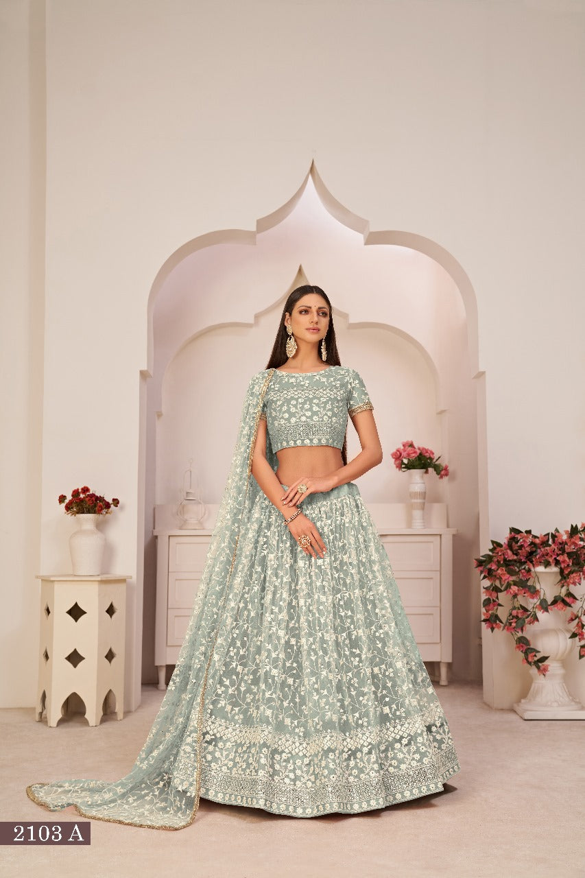 Sareely Grey Thread Net Festive Wear Lehenga Choli