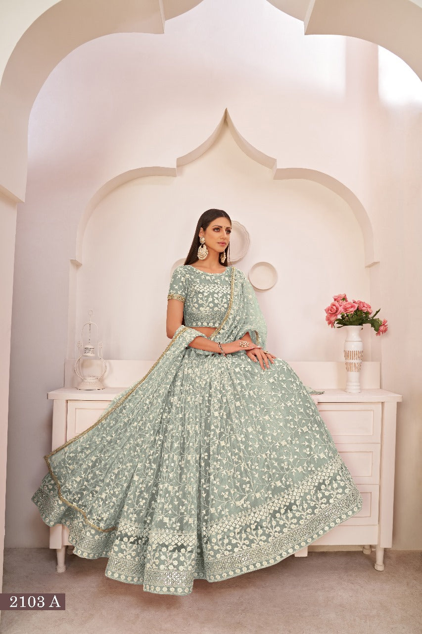 Sareely Grey Thread Net Festive Wear Lehenga Choli