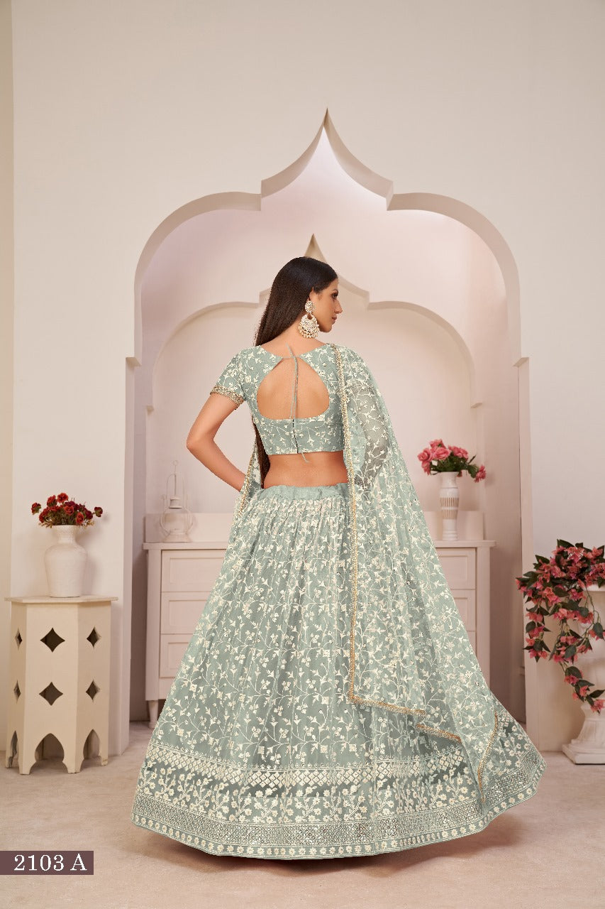 Sareely Grey Thread Net Festive Wear Lehenga Choli