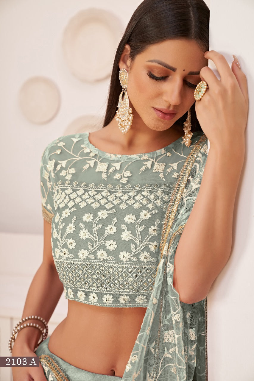 Sareely Grey Thread Net Festive Wear Lehenga Choli