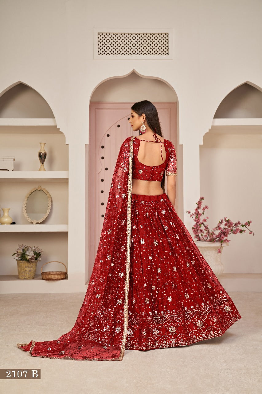 Sareely Red Women Embellished & Embroidered Flared Lehenga Choli Set with Dupatta