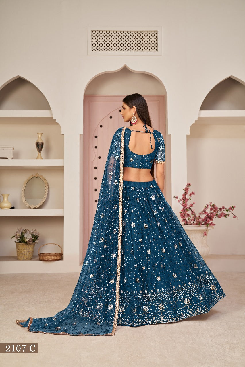 Sareely Blue Women Embellished & Embroidered Flared Lehenga Choli Set with Dupatta