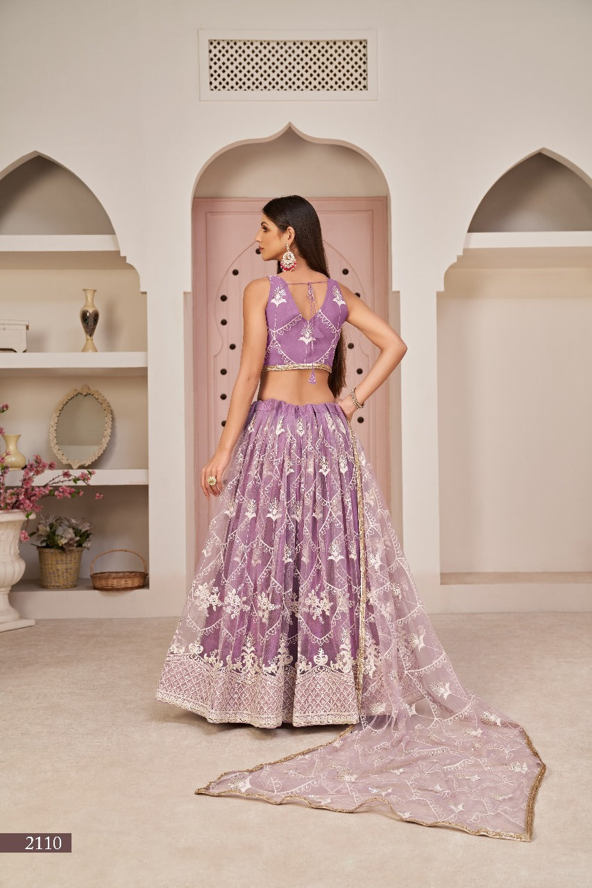 Sareely Women Lilac Net Sequins Lehenga Choli