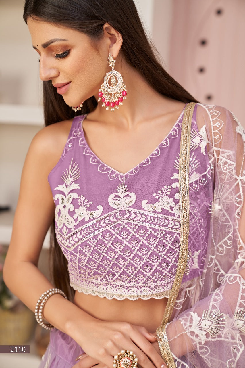 Sareely Women Lilac Net Sequins Lehenga Choli