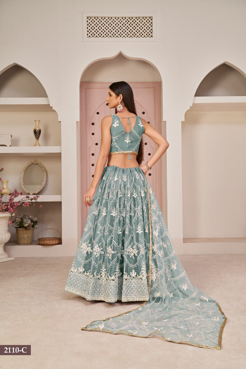 Sareely Women Blue Net Sequins Lehenga Choli