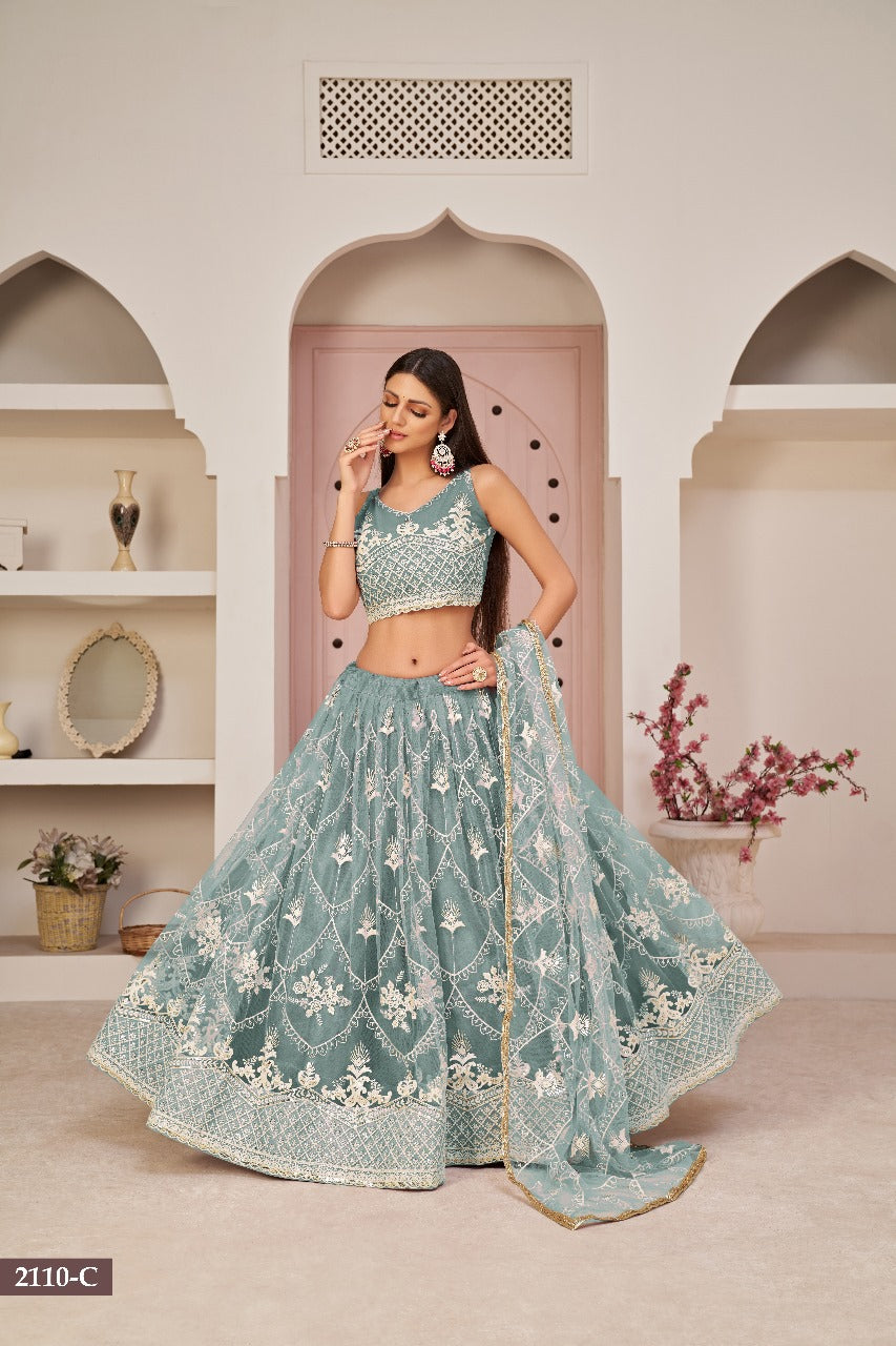 Sareely Women Blue Net Sequins Lehenga Choli