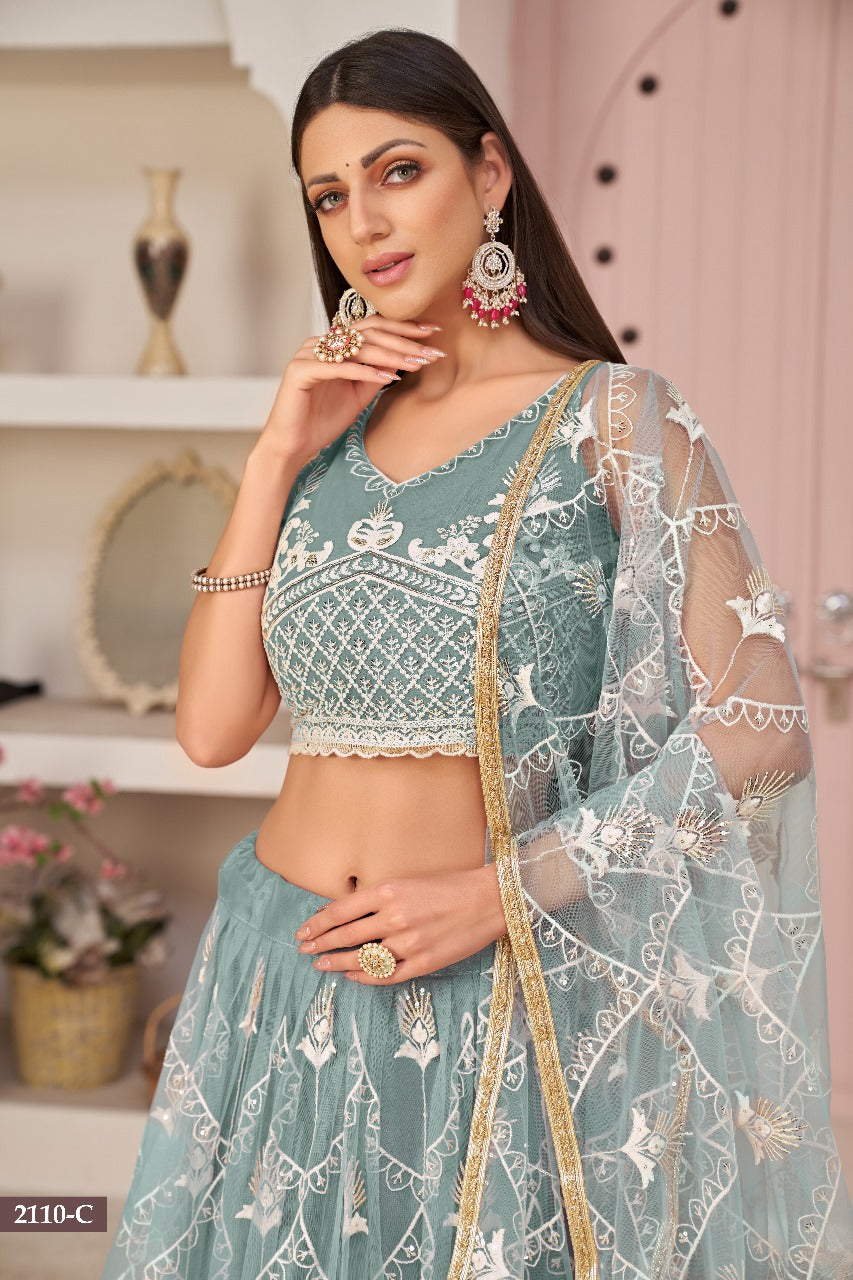 Sareely Women Blue Net Sequins Lehenga Choli