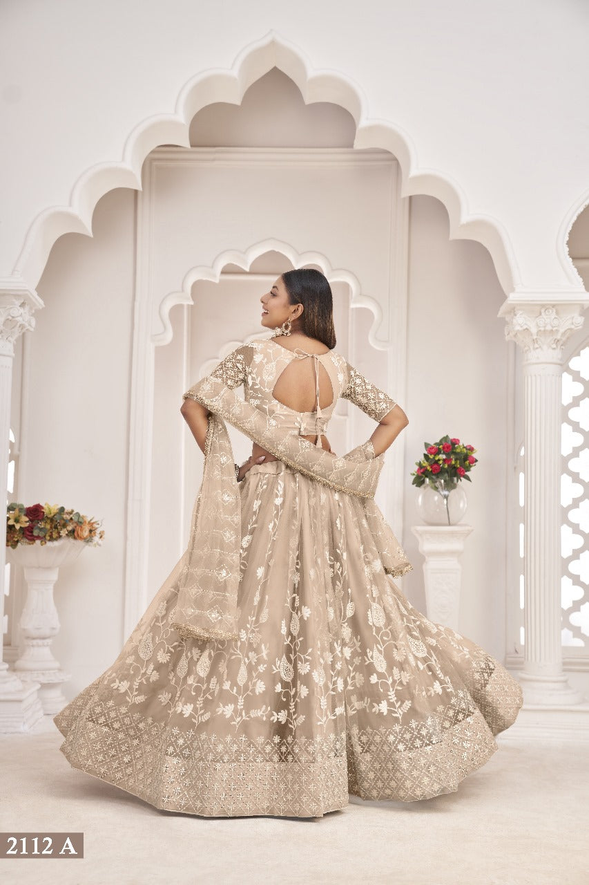 Sareely Women Beige Embellished Lehenga Choli Set With Dupatta