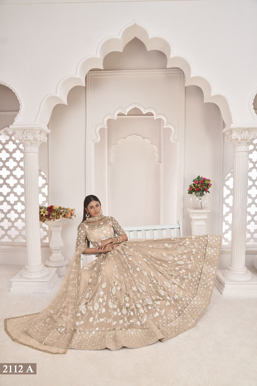 Sareely Women Beige Embellished Lehenga Choli Set With Dupatta